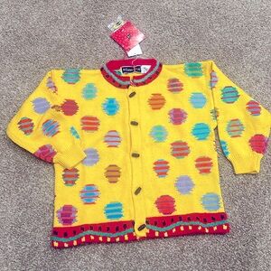 NWT Vintage 90s Christine Foley Bright Multi-color Polka Dot Cardigan Sweater